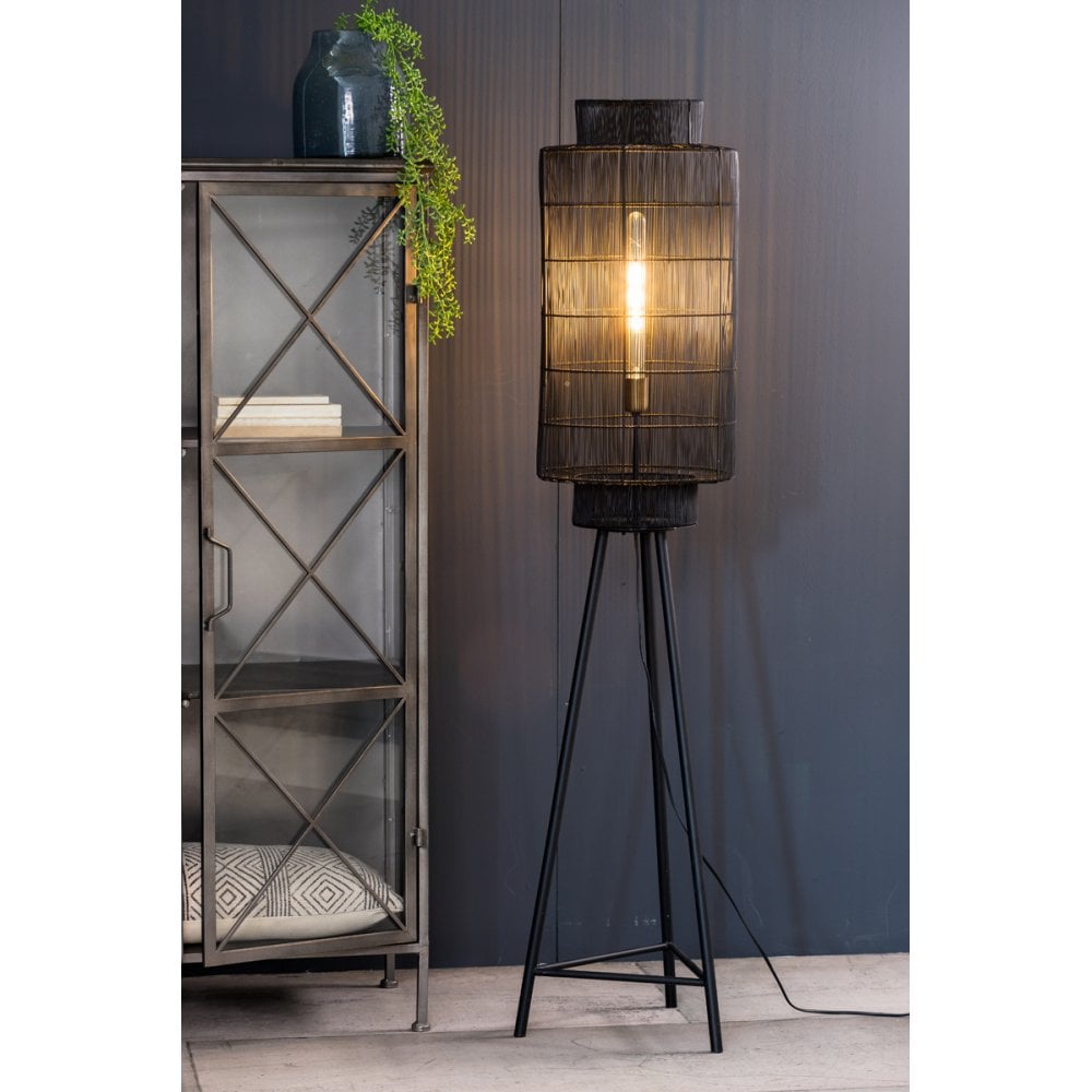 Stylish Ø32x150 cm Floor Lamp in Matte Black and Antique Bronze Finish