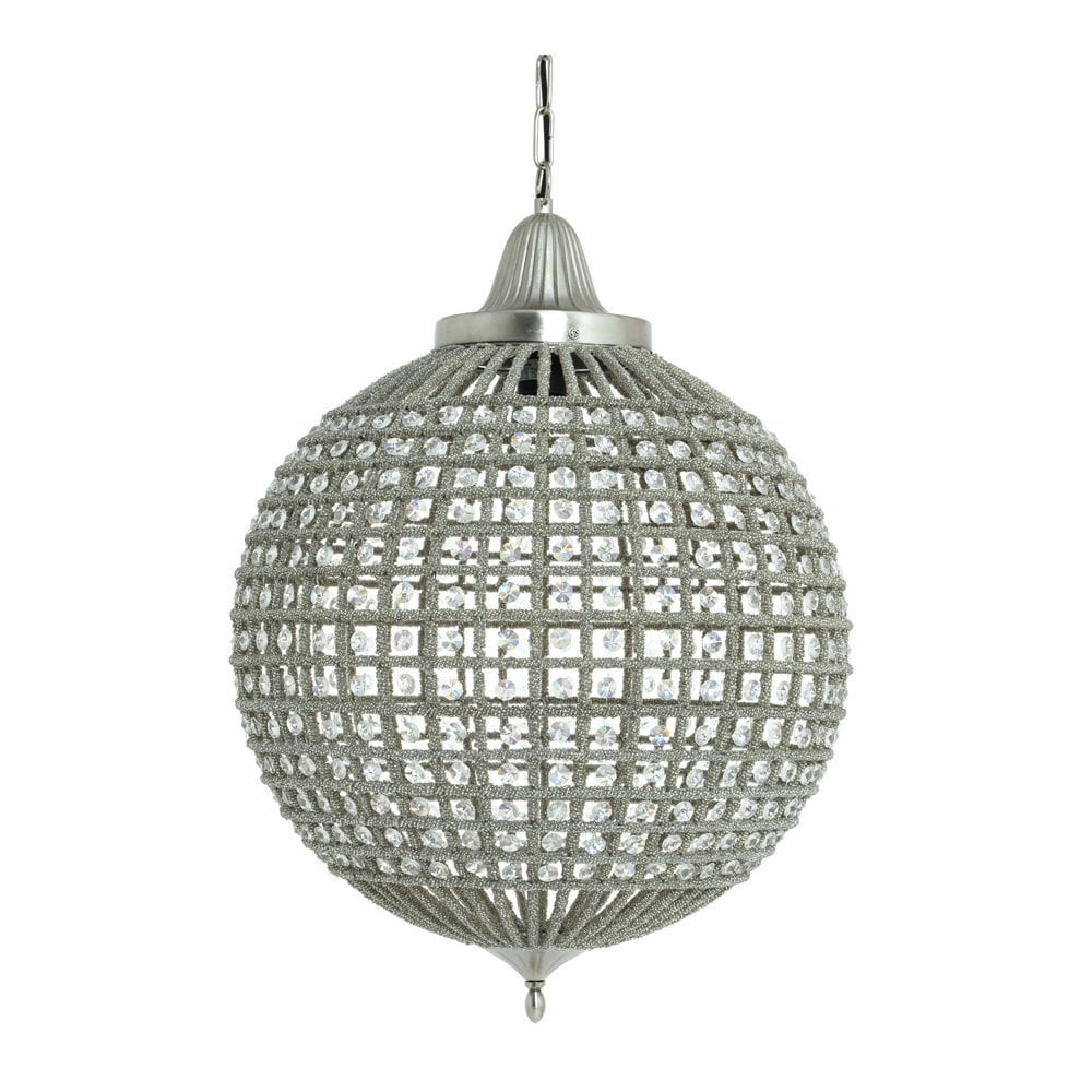 Cheyenne Nickel Crystal Pendant Light - Elegant Round Hanging Lamp (47x65cm)