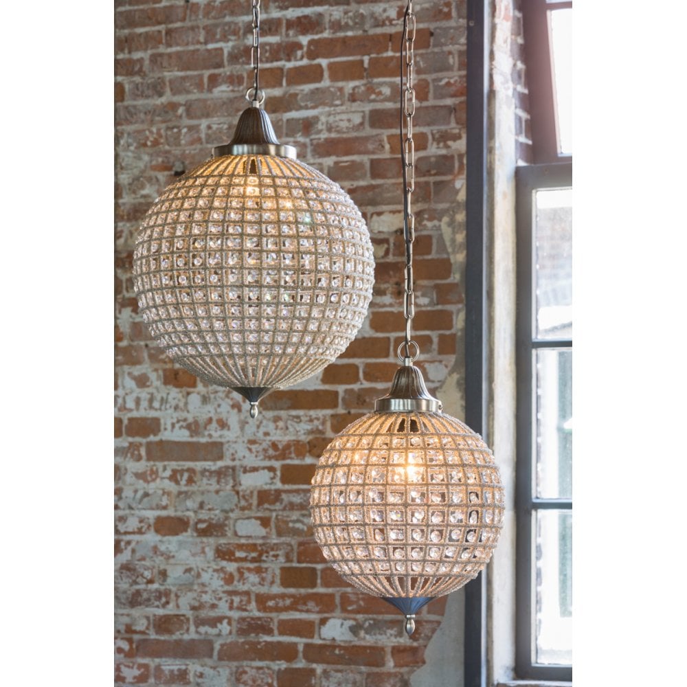Cheyenne Nickel Crystal Pendant Light - Elegant Round Hanging Lamp (47x65cm)