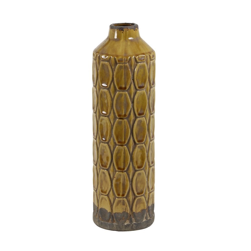 Elegant Ocher Brown Ceramic Vase 13.5x43.5cm