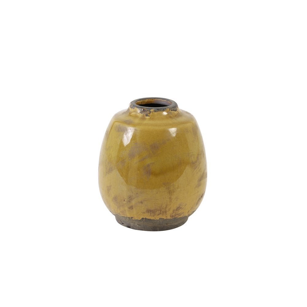 Sinabung Ocher Brown Ceramic Round Vase 13x14cm