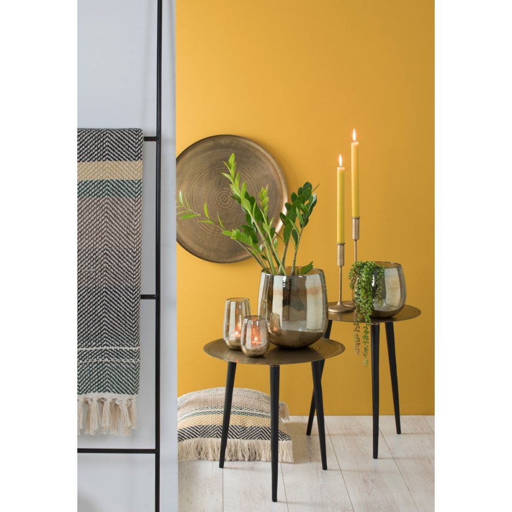 Brass Elegance: Pineto Round Metal Candle Holder 24cm