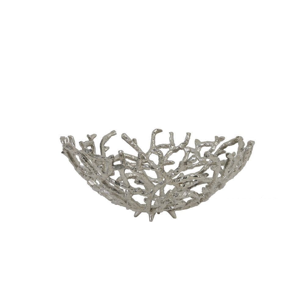 Silver Elegance: 34.5cm Round Metal Fruit Bowl