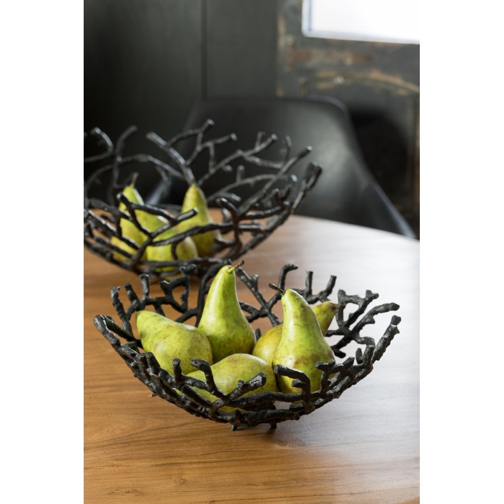 Elegant Black Metal Fruit Bowl - 45x18.5cm