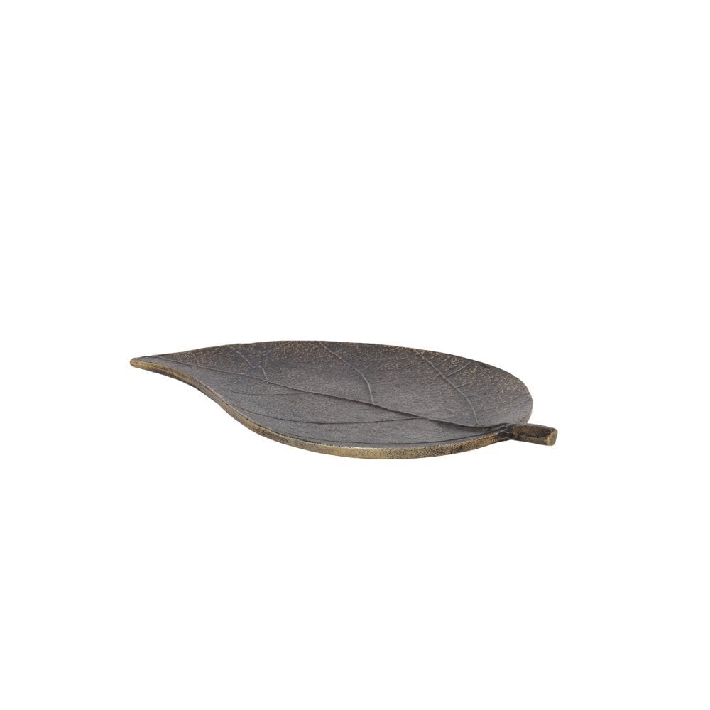 Antique Bronze Leaf Design Decorative Metal Dish - 24.5x14.5cm