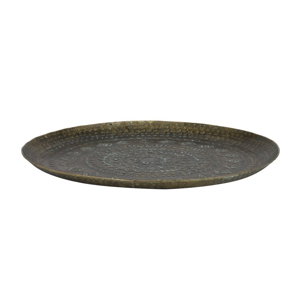 Antique Green-Gold Mele Decorative Metal Dish - 58cm Round