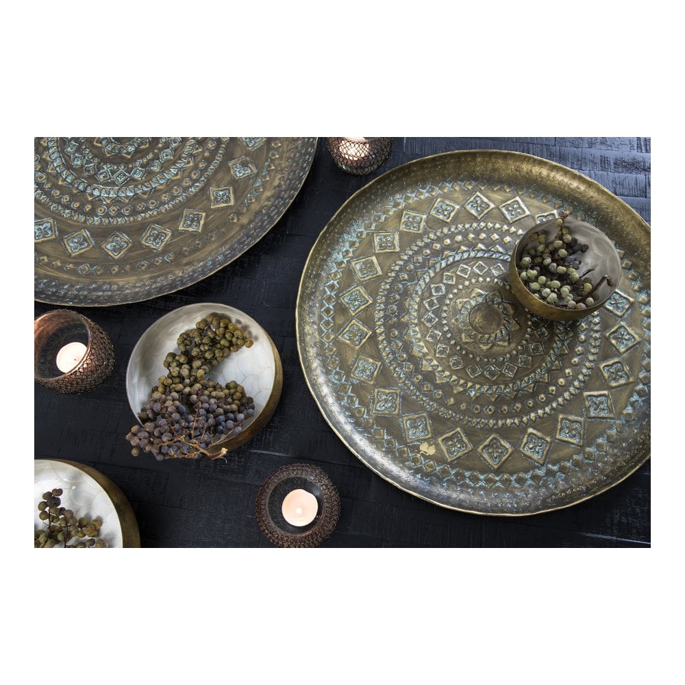 Antique Green-Gold Mele Decorative Metal Dish - 58cm Round