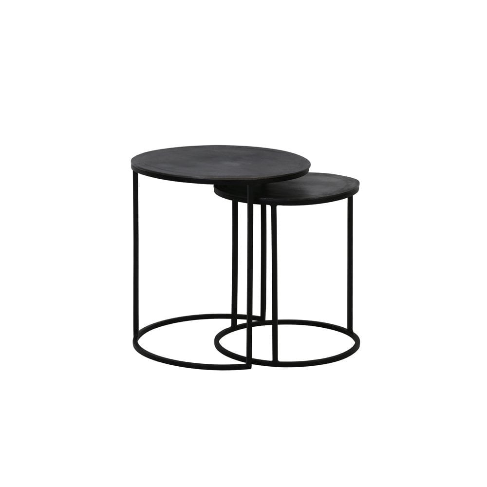 Set of 2 Round Side Tables - Talca Collection in Raw Lead Antique Finish