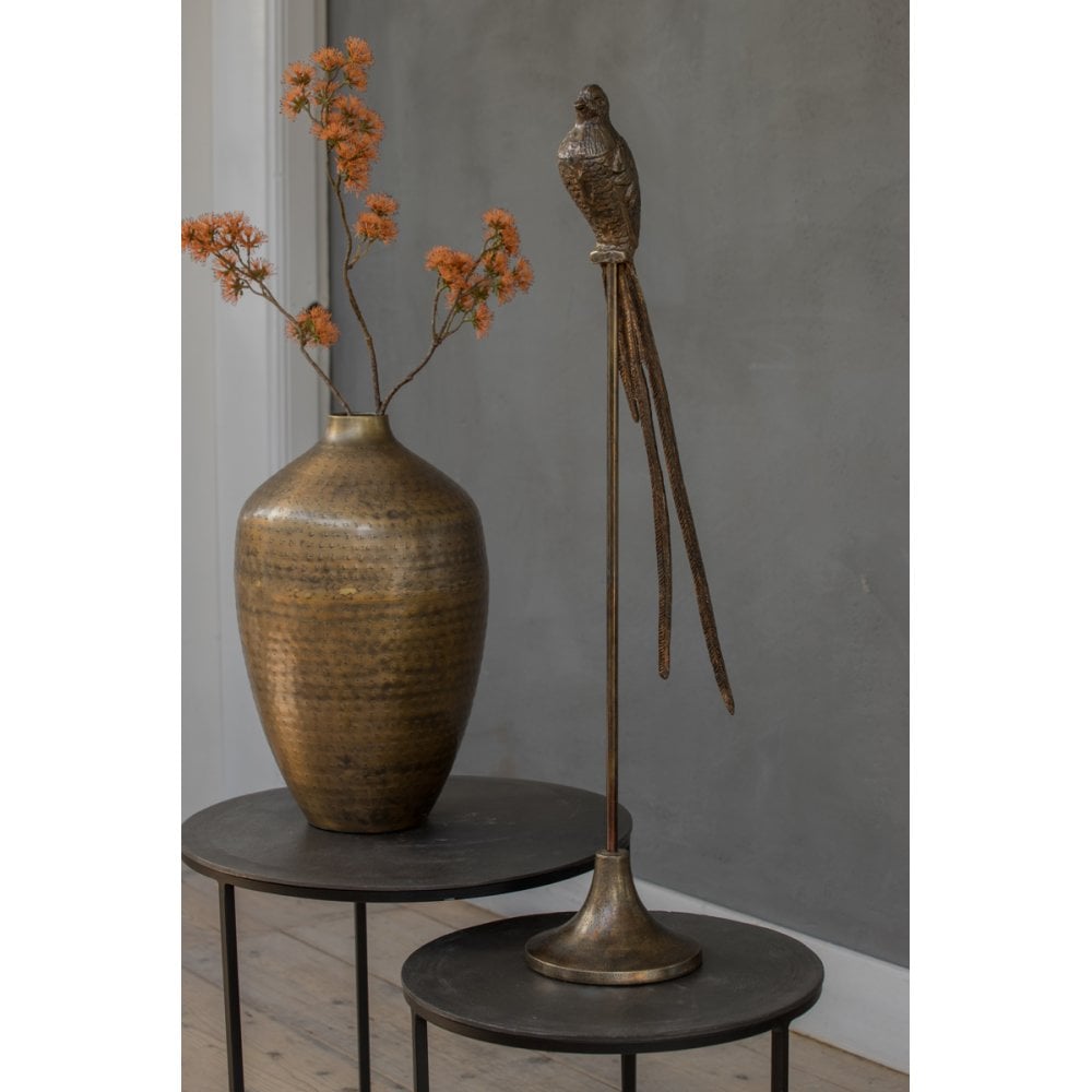 Set of 2 Round Side Tables - Talca Collection in Raw Lead Antique Finish