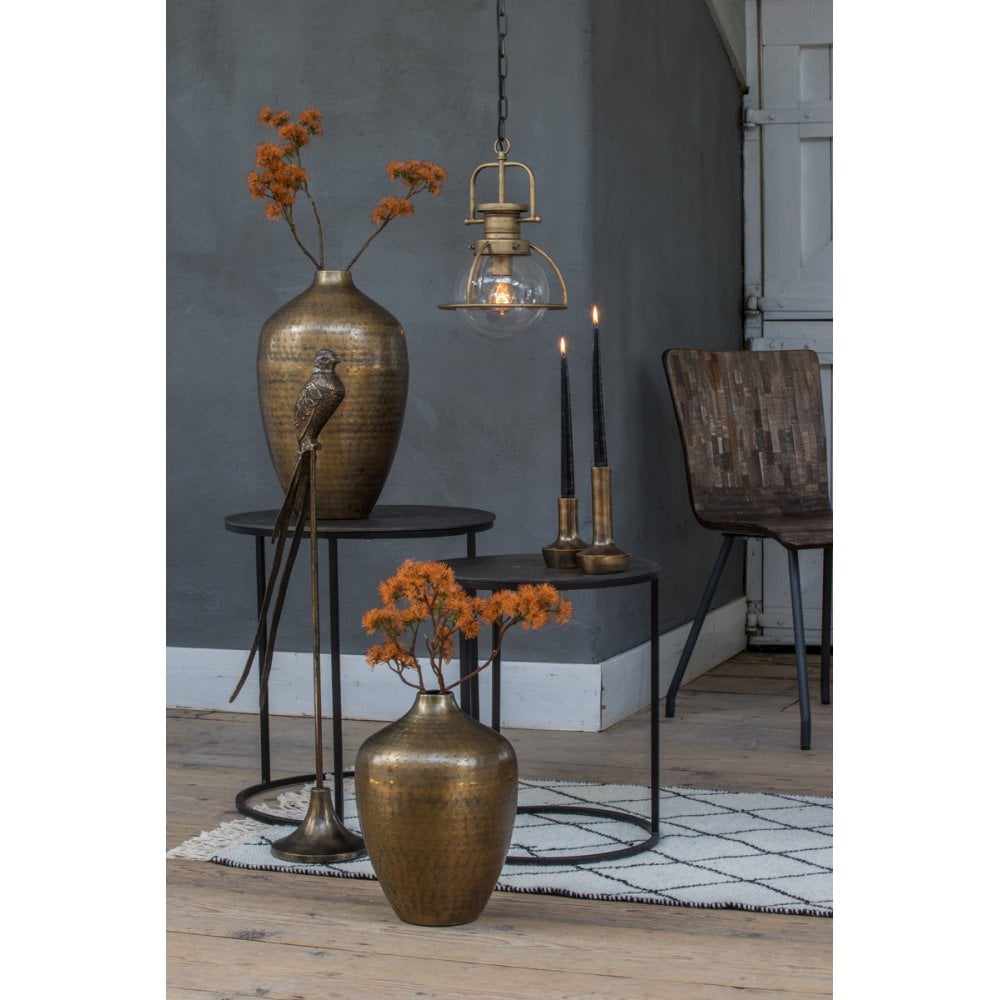 Set of 2 Round Side Tables - Talca Collection in Raw Lead Antique Finish