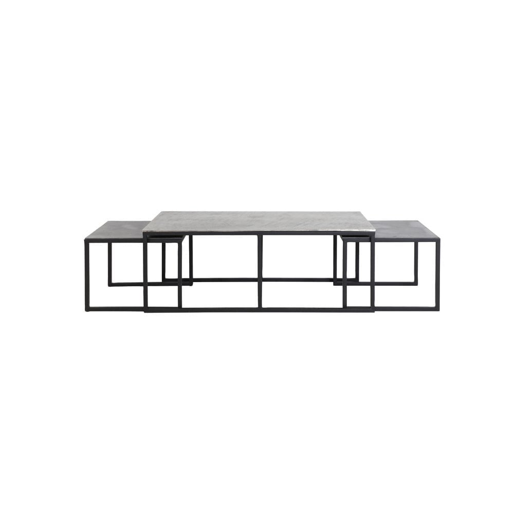 Three-Piece Rectangular Side Table Set in Antique Silver Finish - Max Dimensions 140x60x45cm