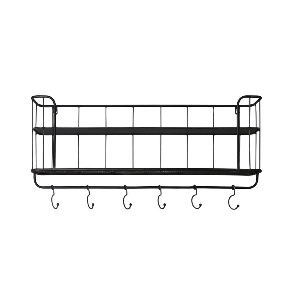 Modern Velasco Black Steel Hatstand with 6 Hooks - 80x16x20cm