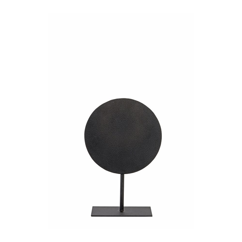 Elegant Dasim Round Metal Ornament with Lead Dot Accents on Decorative Base, 25x38cm, Black