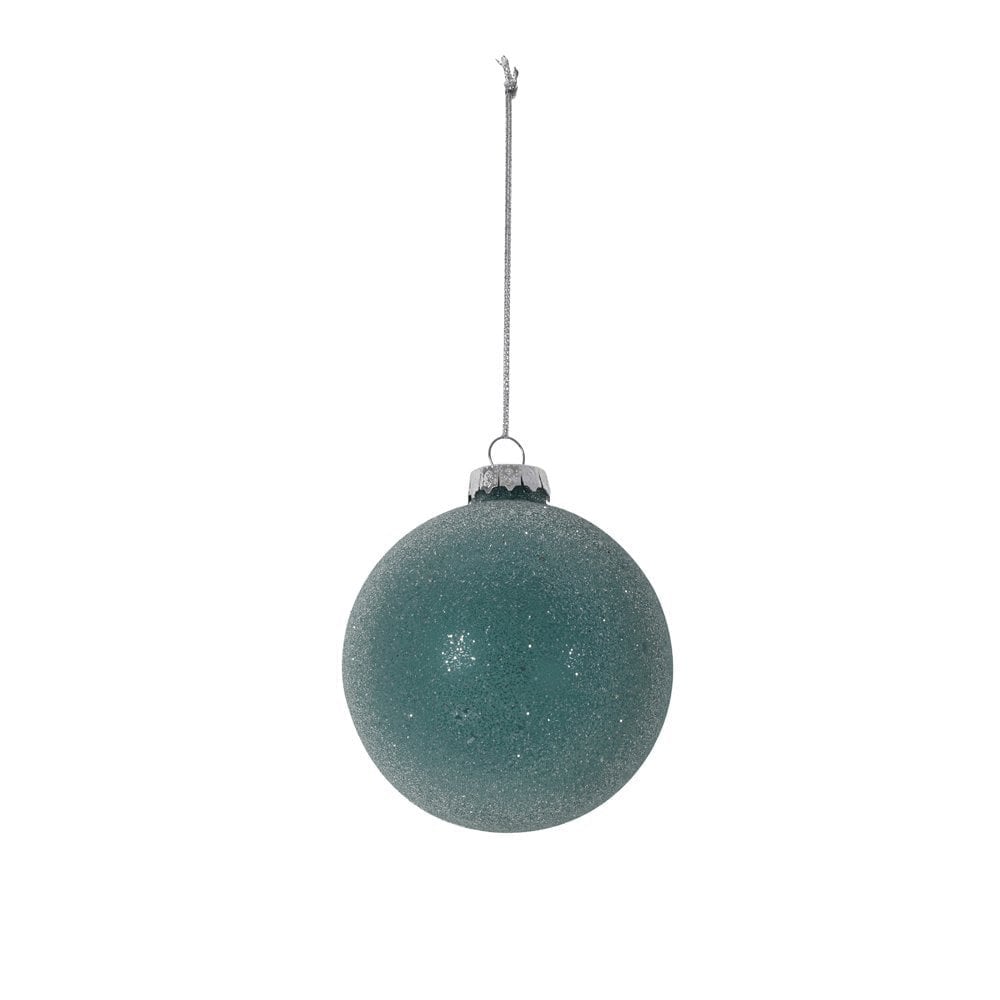 Sparkling Blue Glass Christmas Ornament 8cm Round Bauble