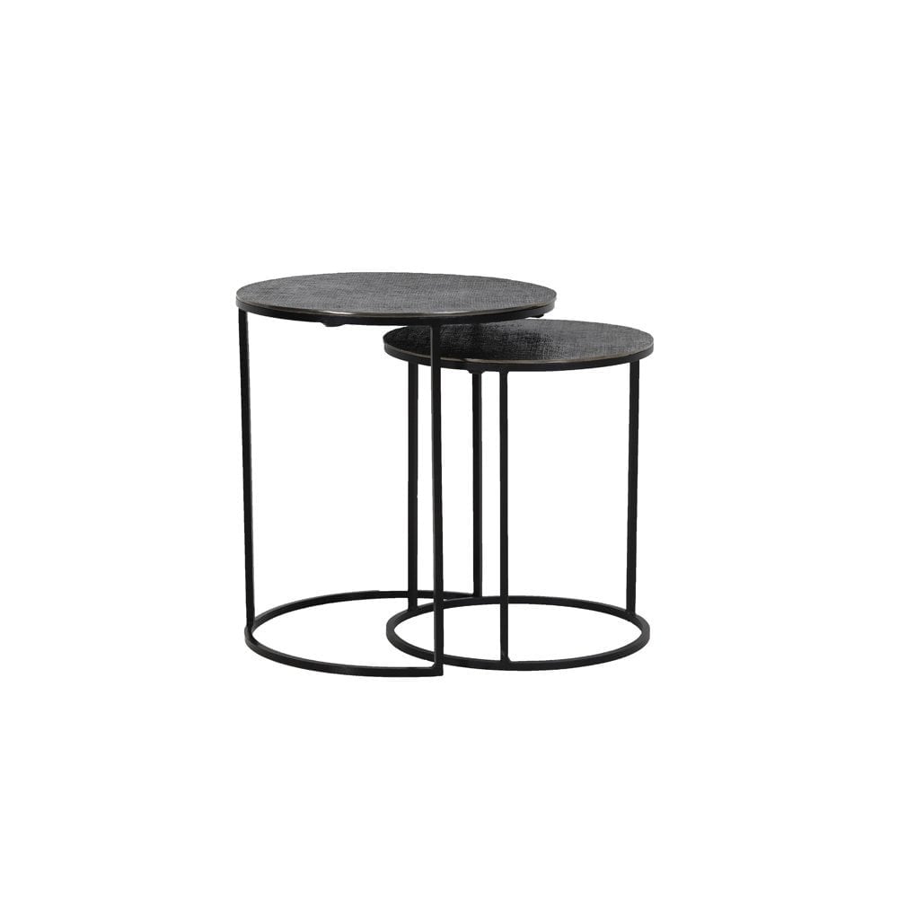 Contemporary Round Black Nickel Side Table Set - Rengo Collection
