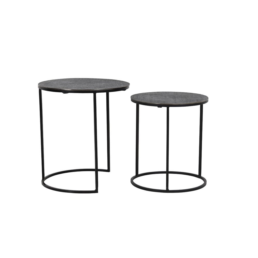 Contemporary Round Black Nickel Side Table Set - Rengo Collection