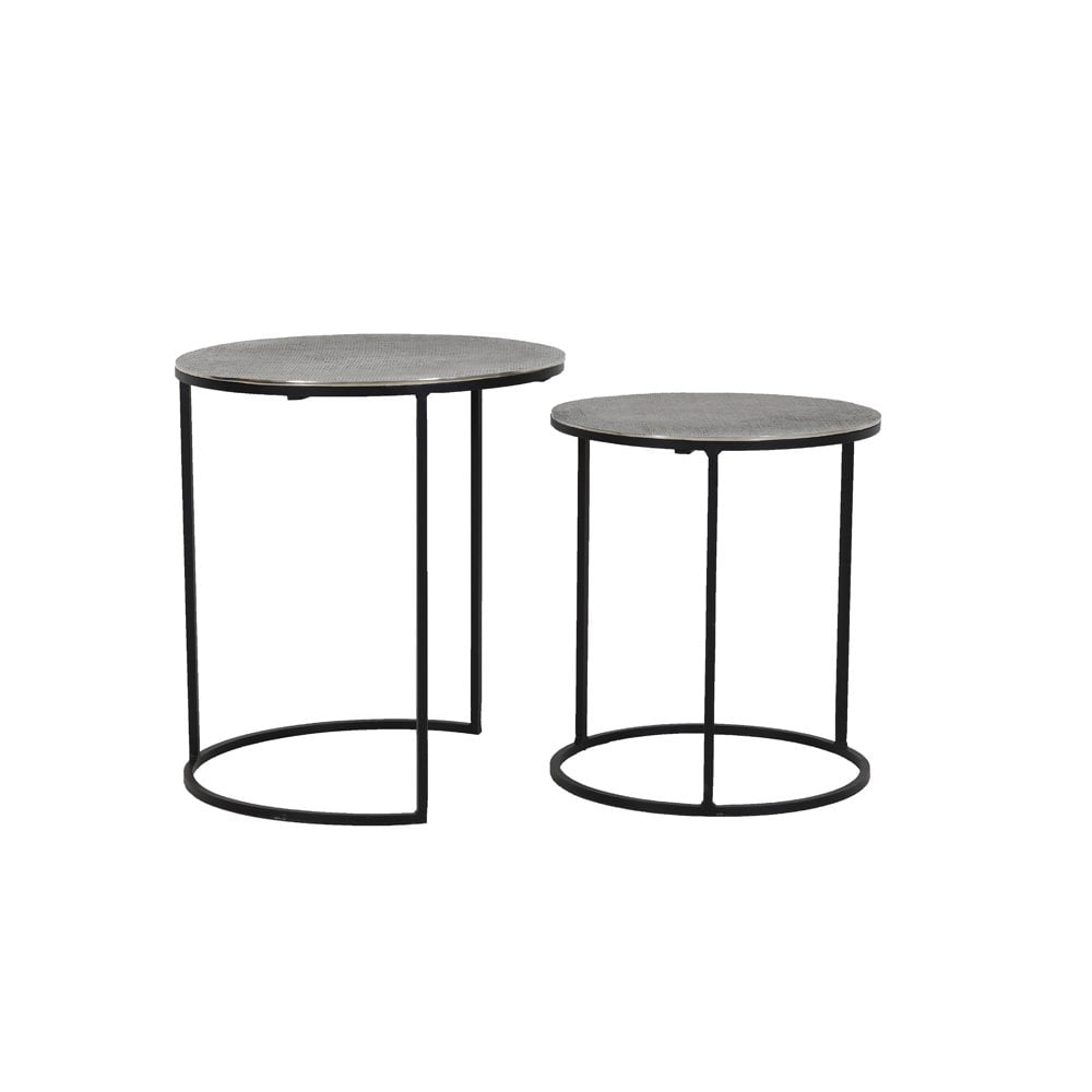 Antique Lead Textured Rengo Side Tables - Set of 2 (Round, Metal Finish)