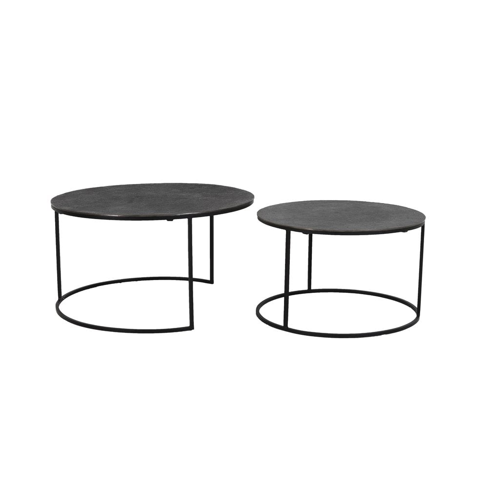 Stylish Round Coffee Table Duo: Rengo Black Nickel Finish