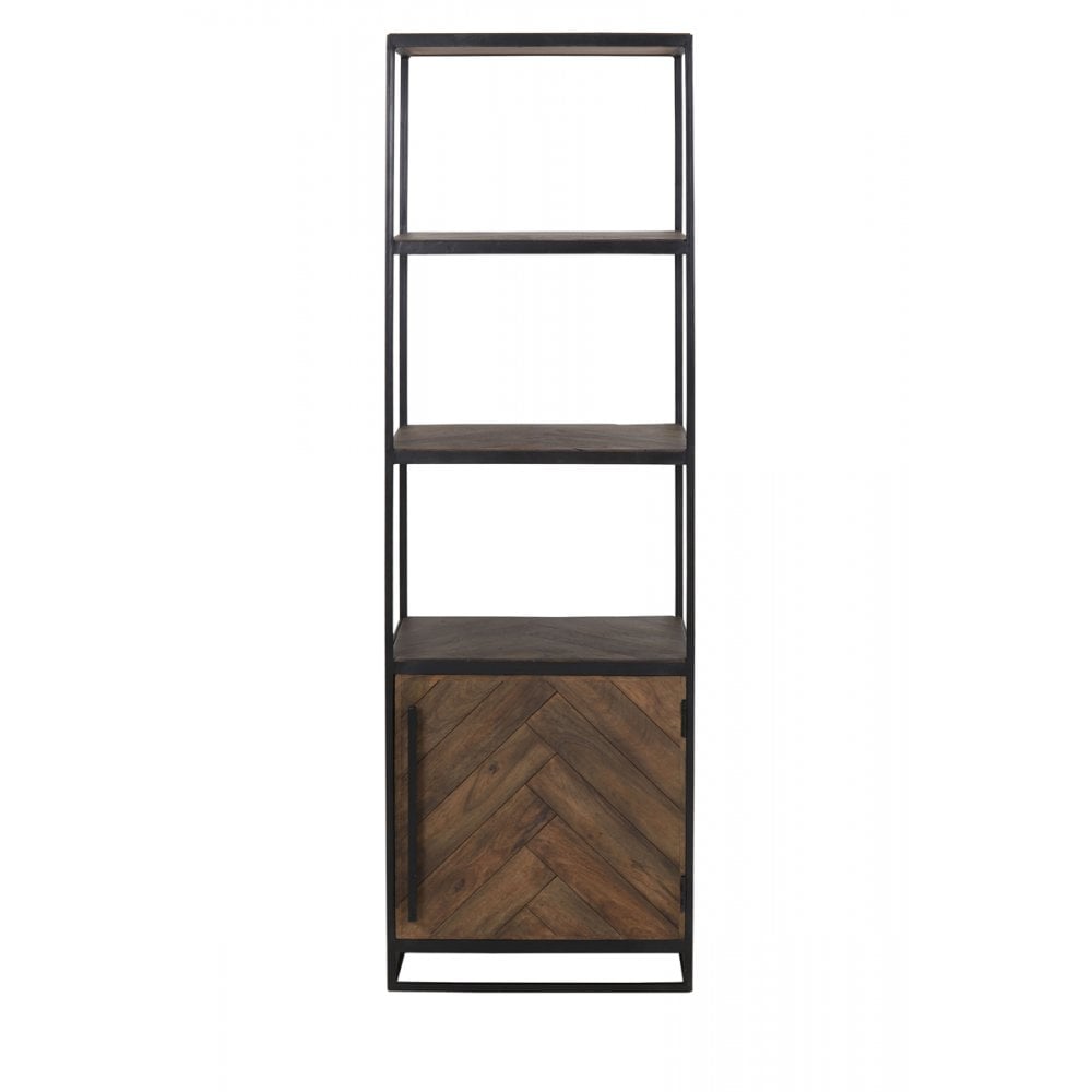 Chisa Wooden Metal Cabinet with Open Shelving - Brown/Black 55x40x180cm