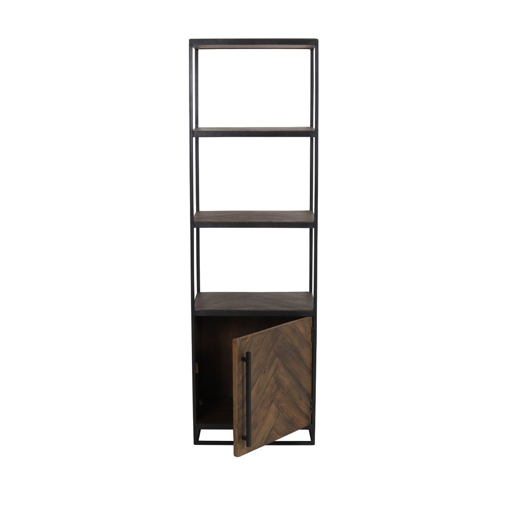 Chisa Wooden Metal Cabinet with Open Shelving - Brown/Black 55x40x180cm