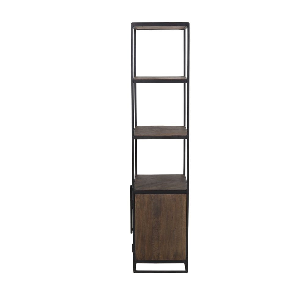 Chisa Wooden Metal Cabinet with Open Shelving - Brown/Black 55x40x180cm