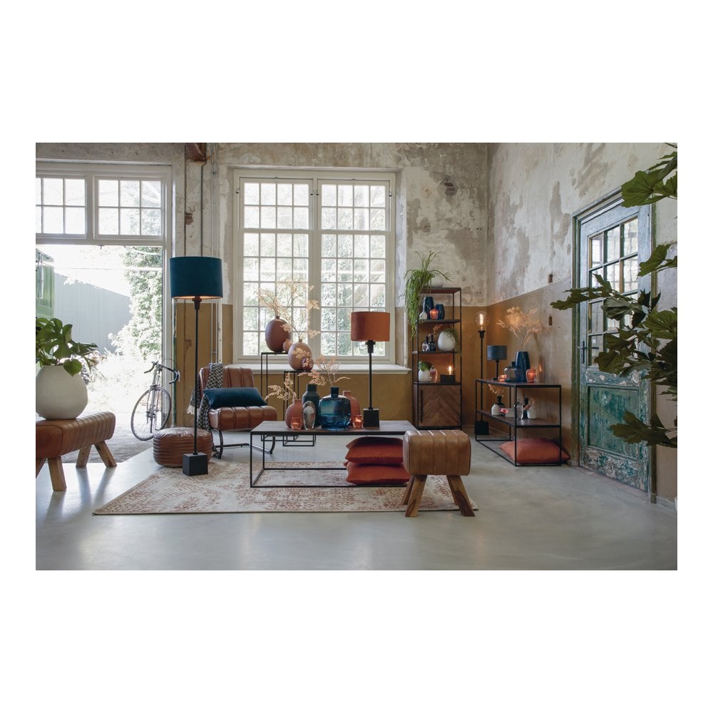 Chisa Wooden Metal Cabinet with Open Shelving - Brown/Black 55x40x180cm