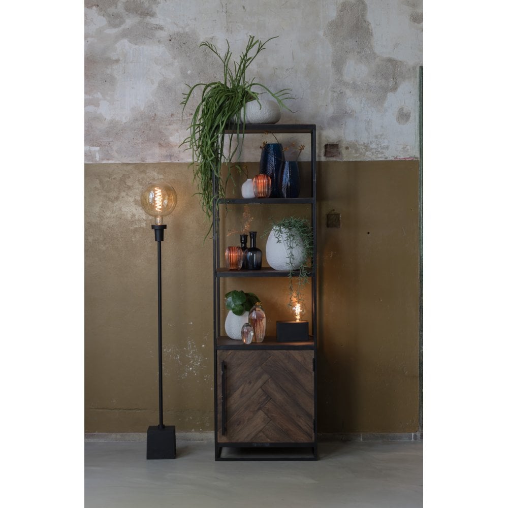 Chisa Wooden Metal Cabinet with Open Shelving - Brown/Black 55x40x180cm
