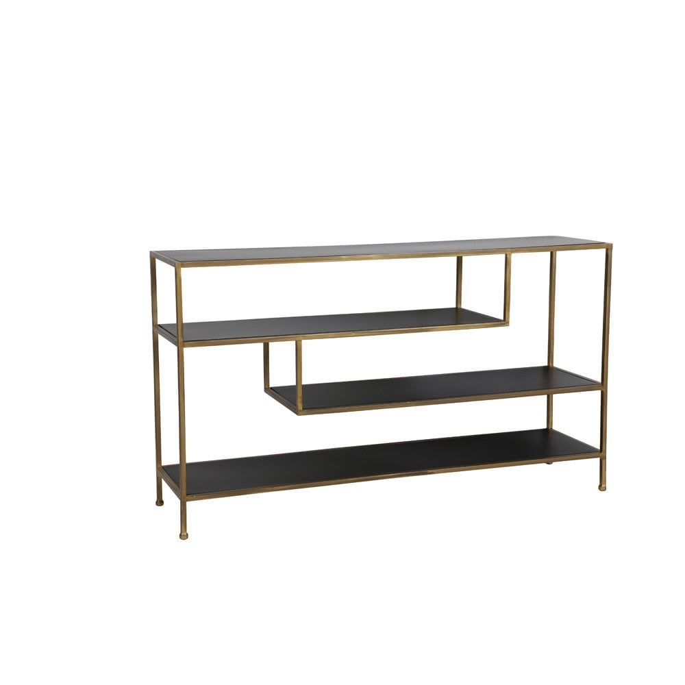 Ylaya Matte Black-Gold 140x35x80cm Open Cabinet