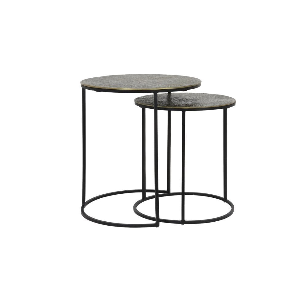 Antique Bronze Rengo Textured Round Side Tables Set of 2 (41x46cm & 49x52cm)