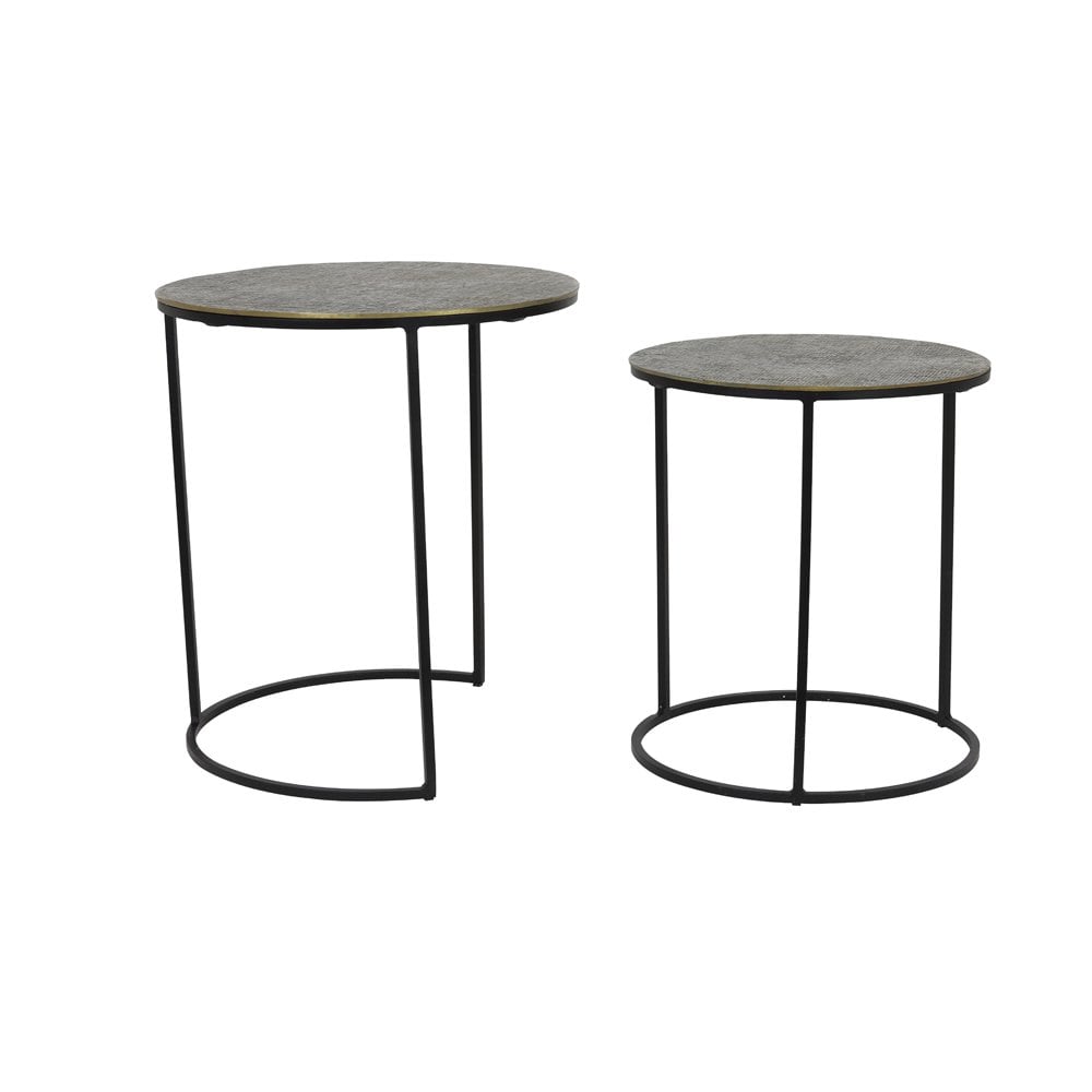 Antique Bronze Rengo Textured Round Side Tables Set of 2 (41x46cm & 49x52cm)