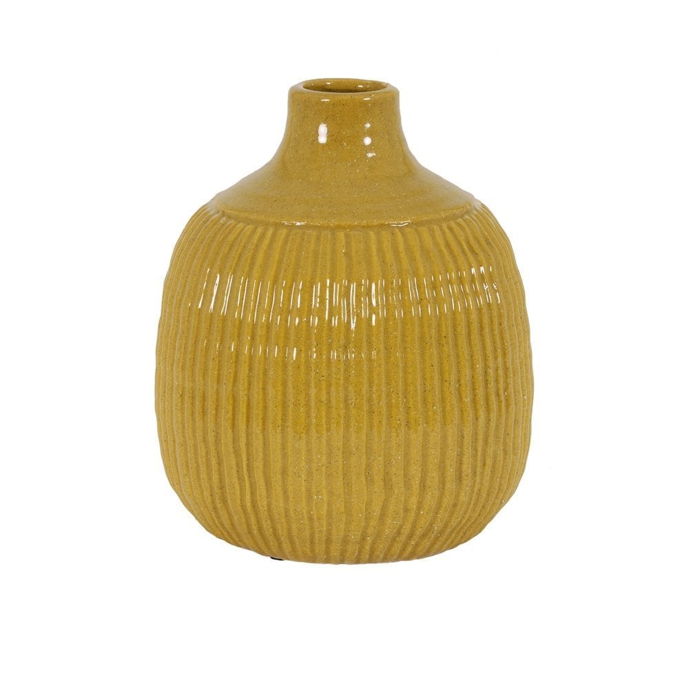Gleaming Ocher Ceramic Vase - 21x26cm Salvada Collection