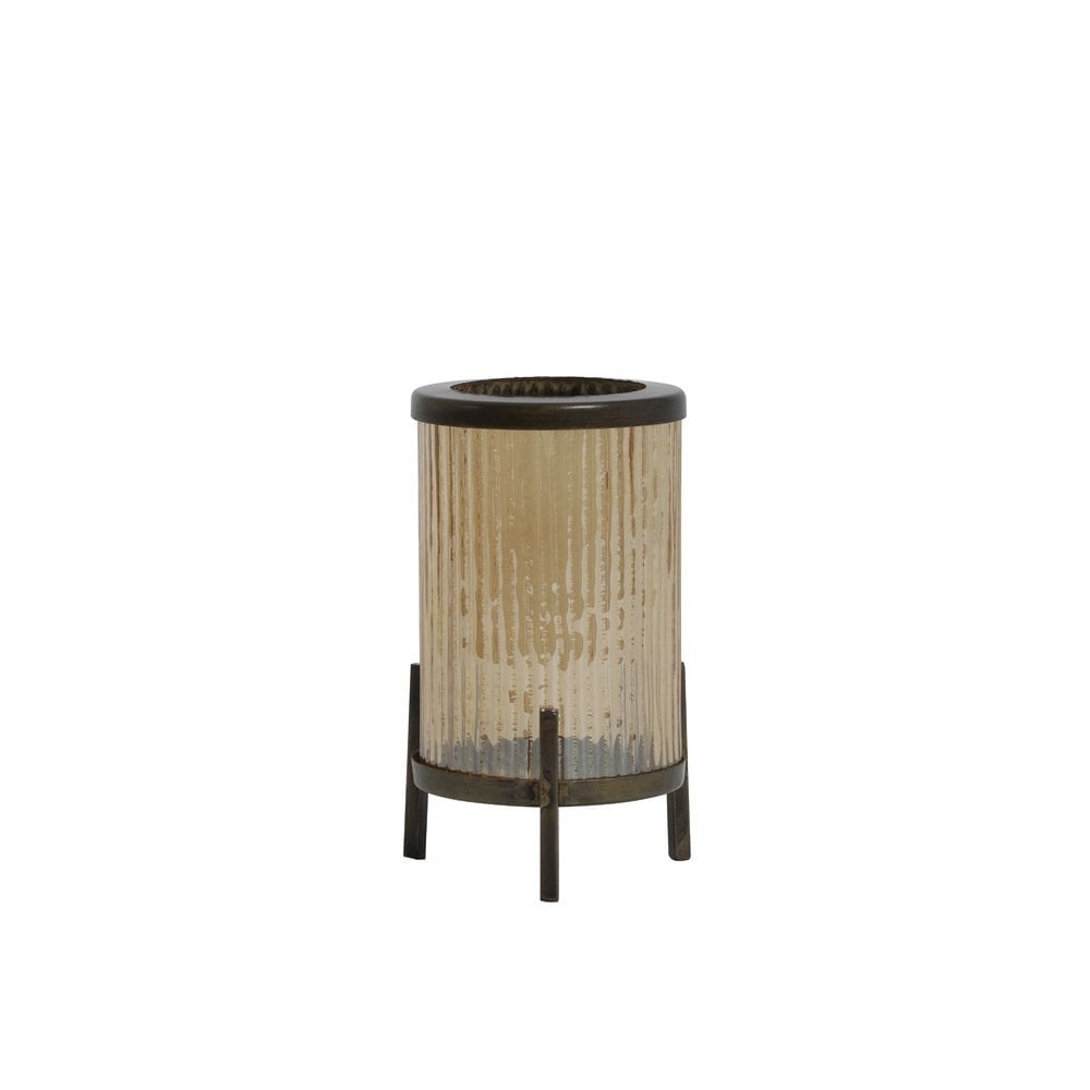 Golden Amber Hurricane Glass Candleholder 7x10cm - Antique Bronze Finish