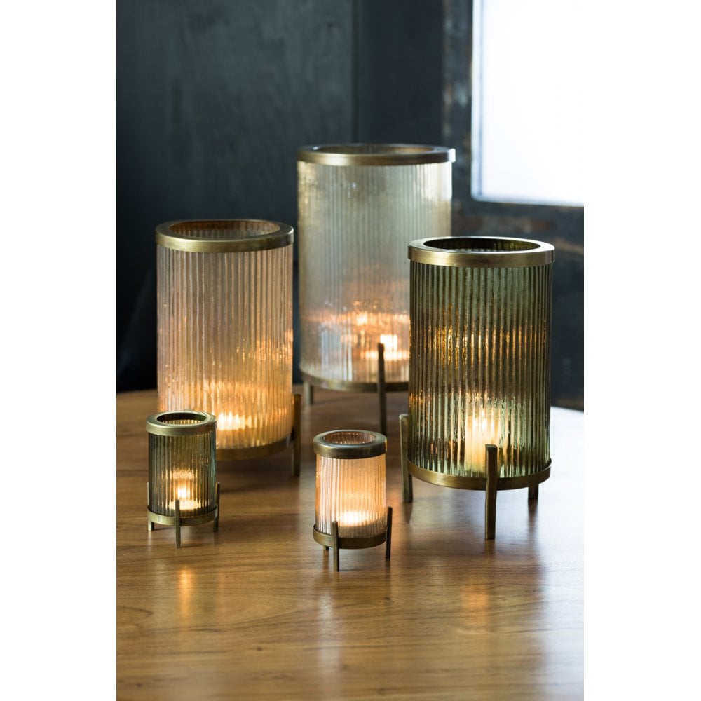 Golden Amber Hurricane Glass Candleholder 7x10cm - Antique Bronze Finish