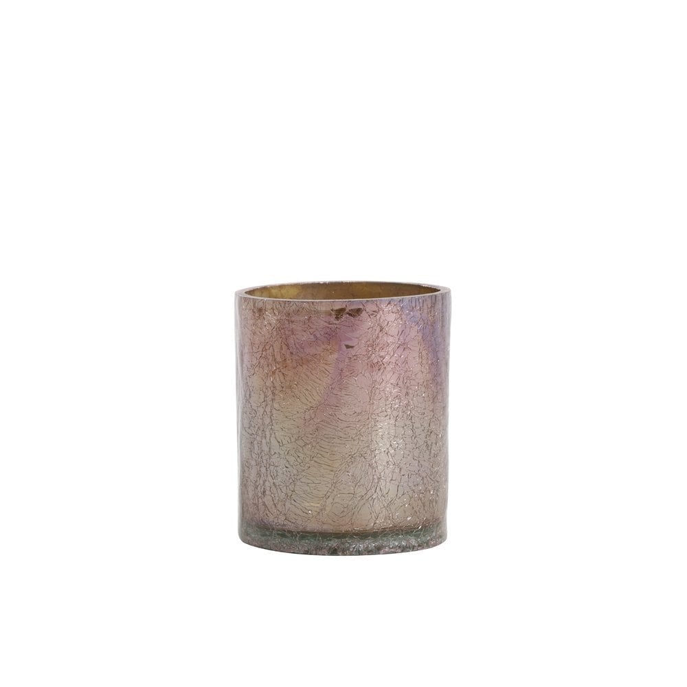 Old Pink Borba Glass Tealight Holder - 8x9cm