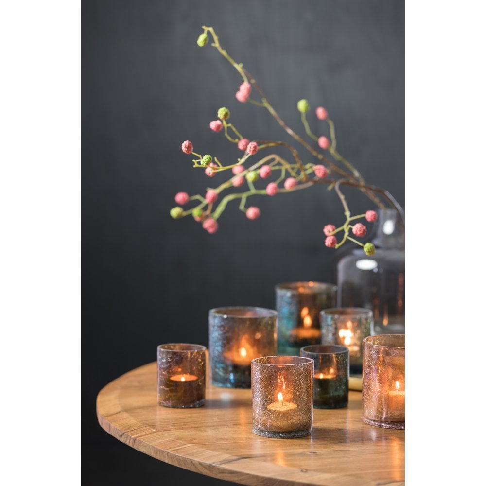 Old Pink Borba Glass Tealight Holder - 8x9cm