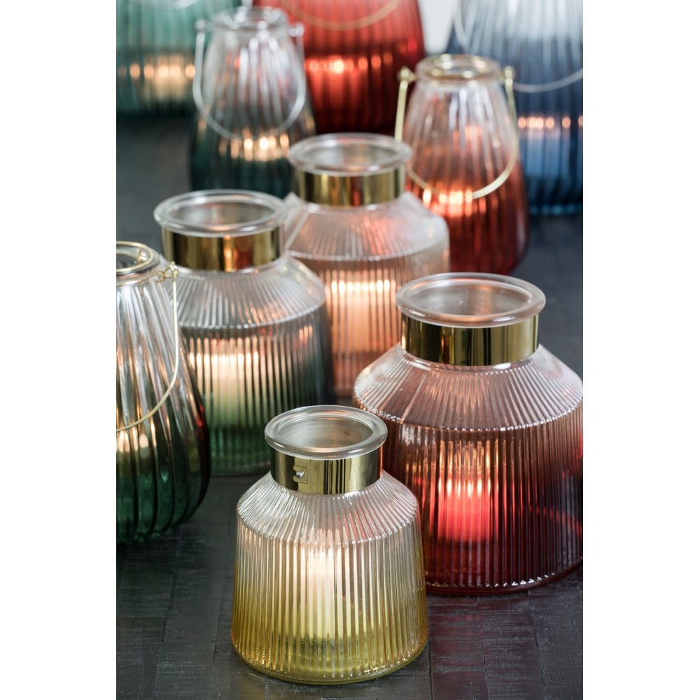 Terra Gold Glass Hurricane Candle Holder - 19x20cm Decor Piece