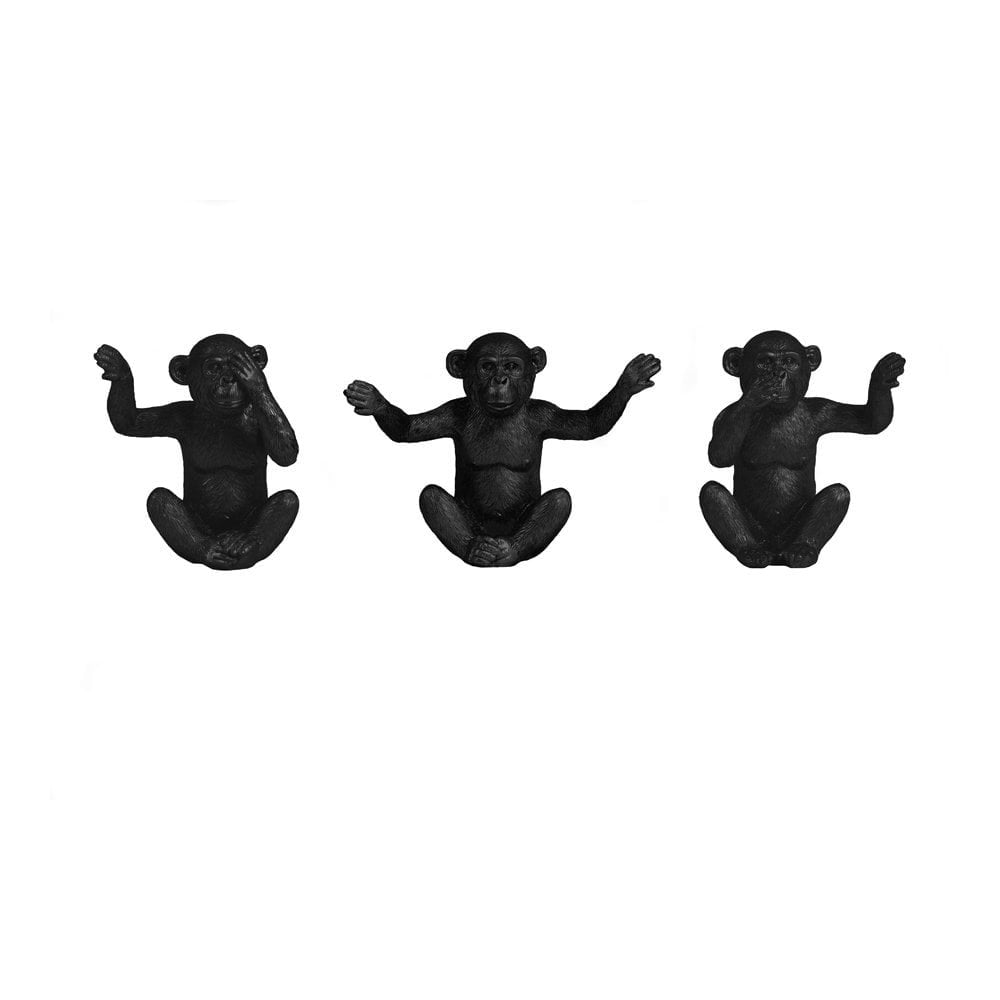 Trio of Black Monkey Ornaments: Matt Textile Decor (Set of 3)