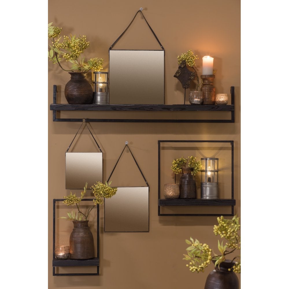 Maddison Black Rectangle Wooden Wall Shelf 30x15x50cm