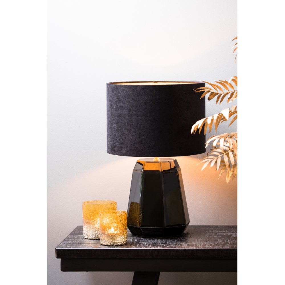 Elegant Velours Black Taupe Lamp Shade - 30x30x21cm