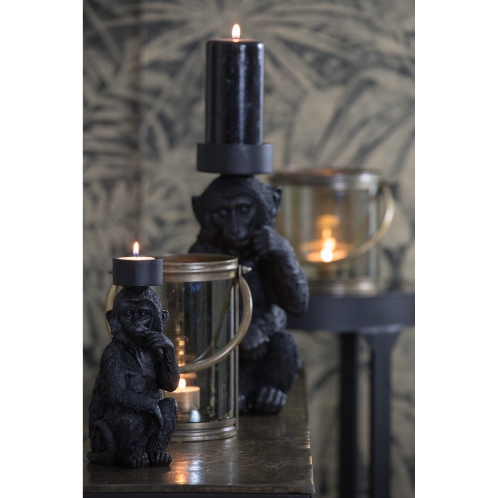 Elegant Black Monkey Tealight Holder - 21cm Home Decor