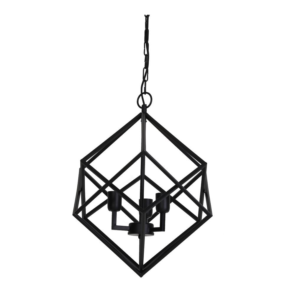 Elegant Black Iron Pendant Light with 3 Bulbs - Drizella Collection, 46x56cm