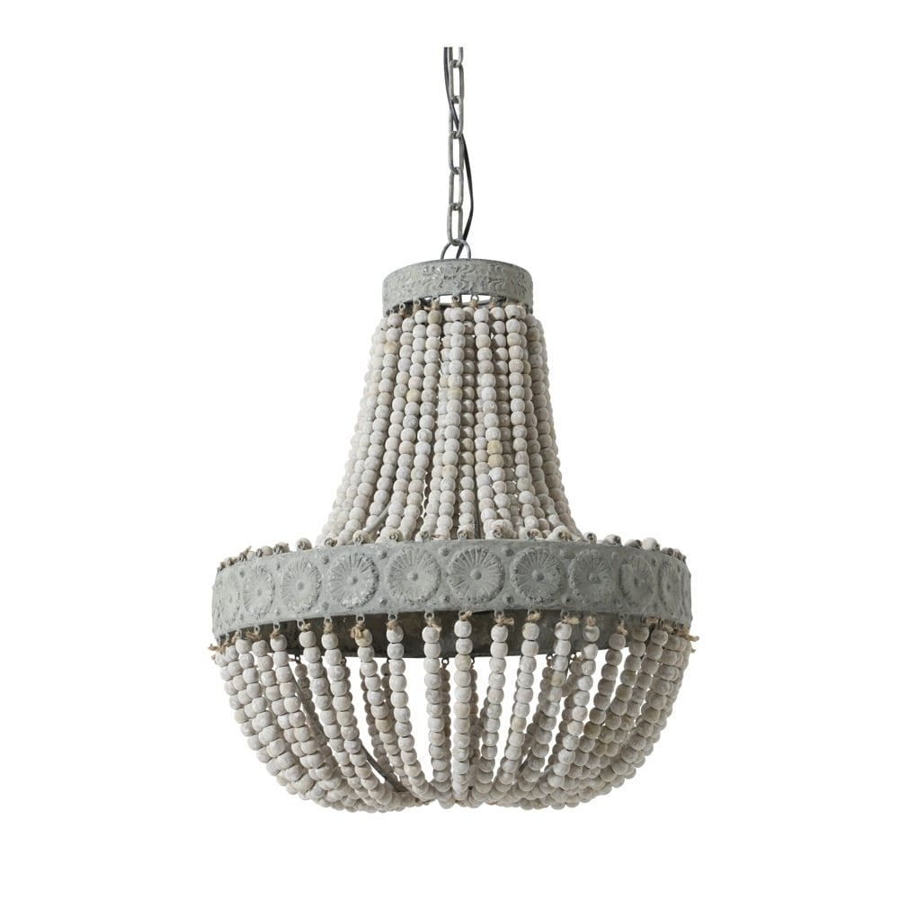 Rustic Luna Pendant Lamp with Beaded Design in Antique White - D52x61.5cm