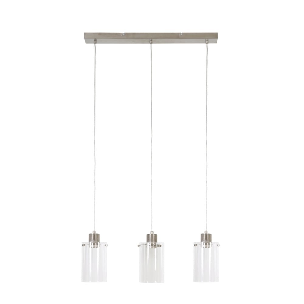 Vancouver Collection: Trio Pendant Lamp in Satin Silver & Glass - 65x12x18.5cm