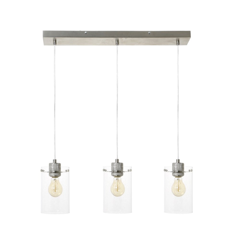 Vancouver Collection: Trio Pendant Lamp in Satin Silver & Glass - 65x12x18.5cm