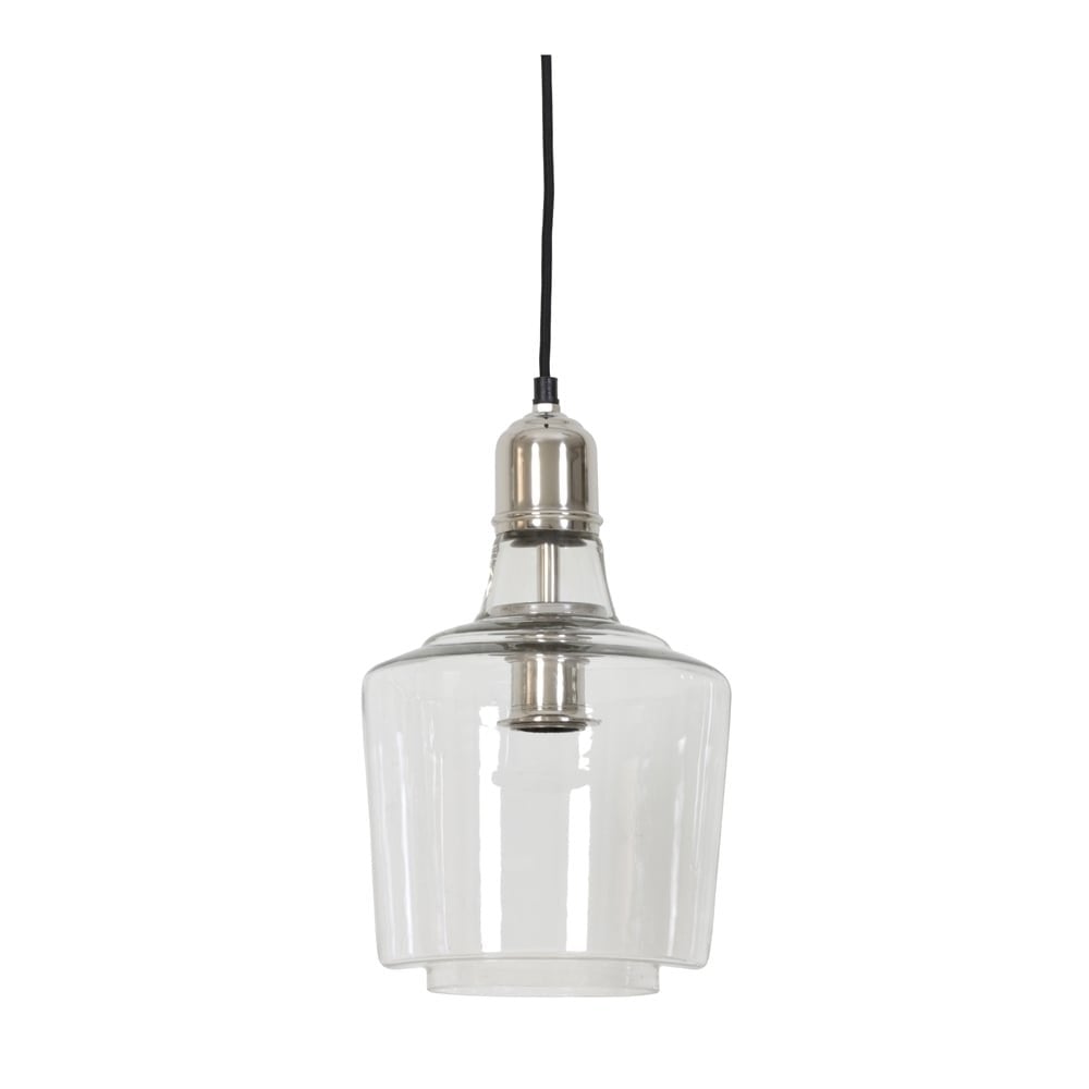 Elegant Silver Glass Pendant Lamp with Nickel Finish - D21x34cm