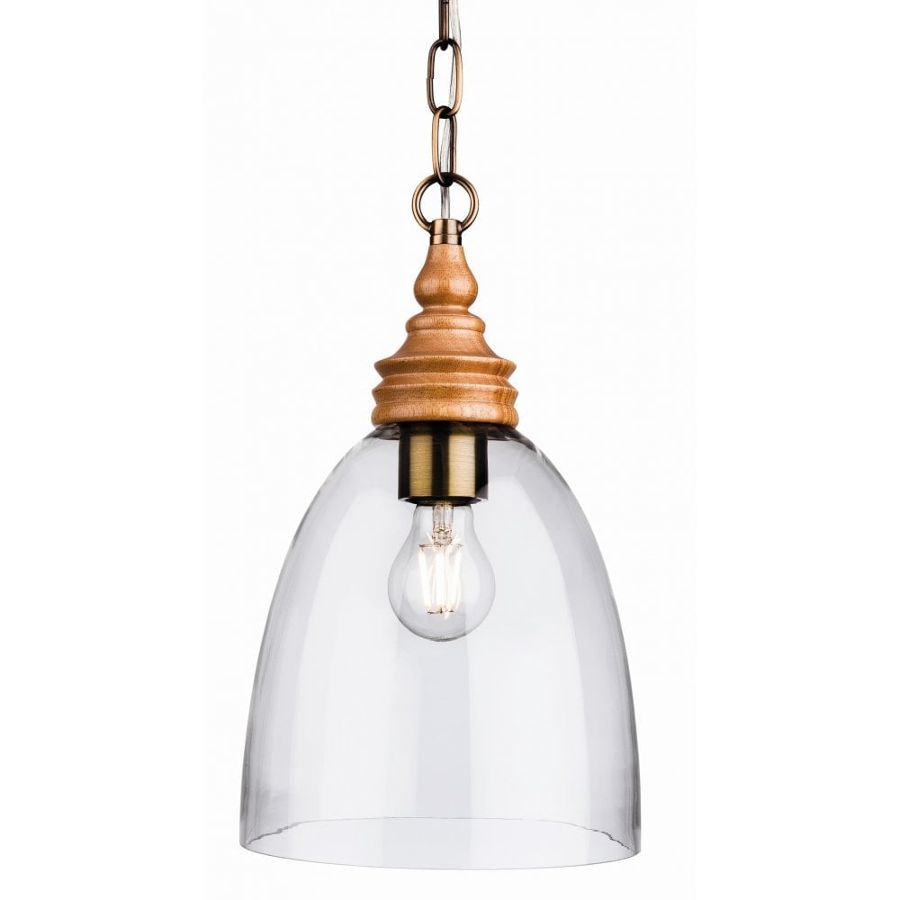Elegant Natural Wood Pendant Light with Clear Glass Shade