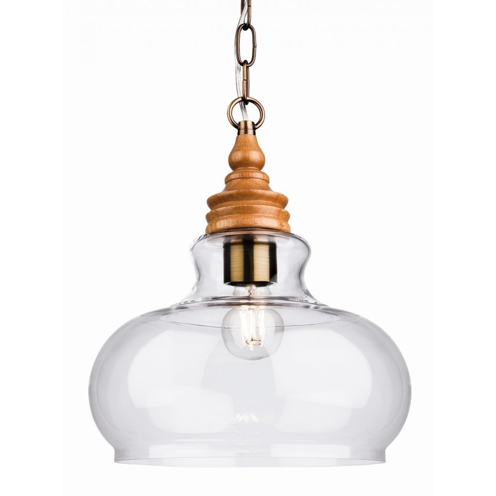 Rustic Elegance: Natural Wood and Glass Pendant Light