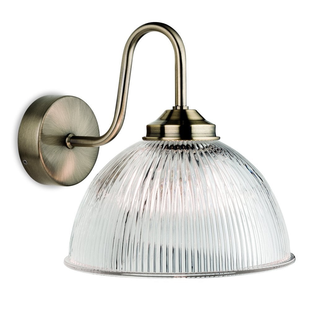 Vintage Brass and Ribbed Glass Wall Sconce