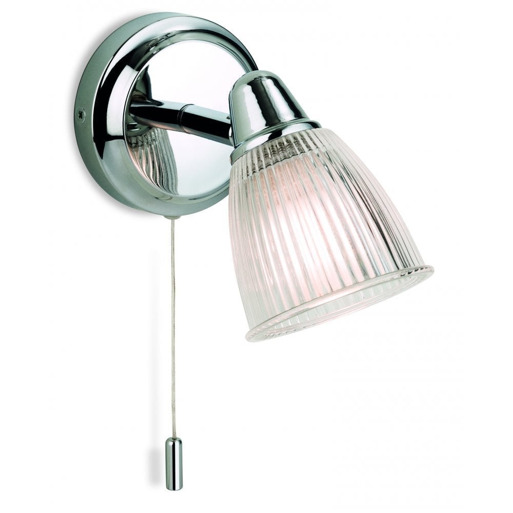 Chrome Ribbed Glass Wall Sconce with Switch