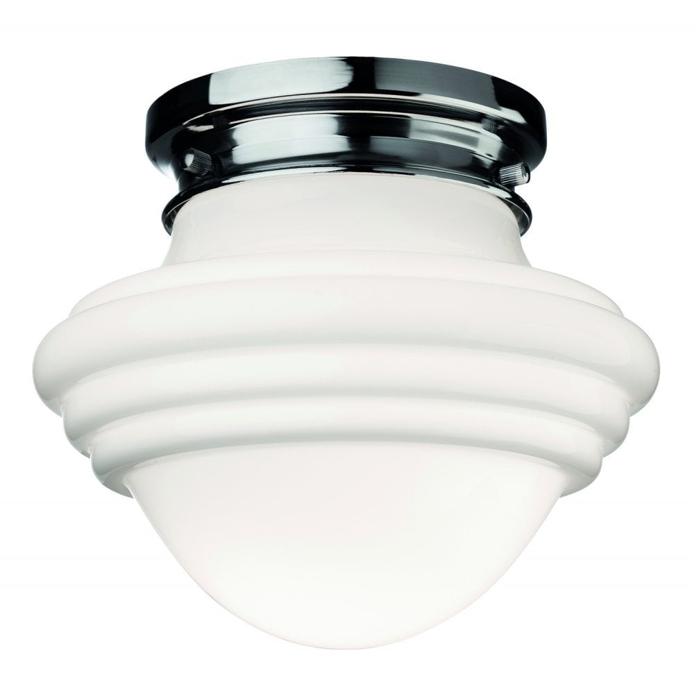 Sleek Art Deco Flush Ceiling Light in Chrome with Opal Glass